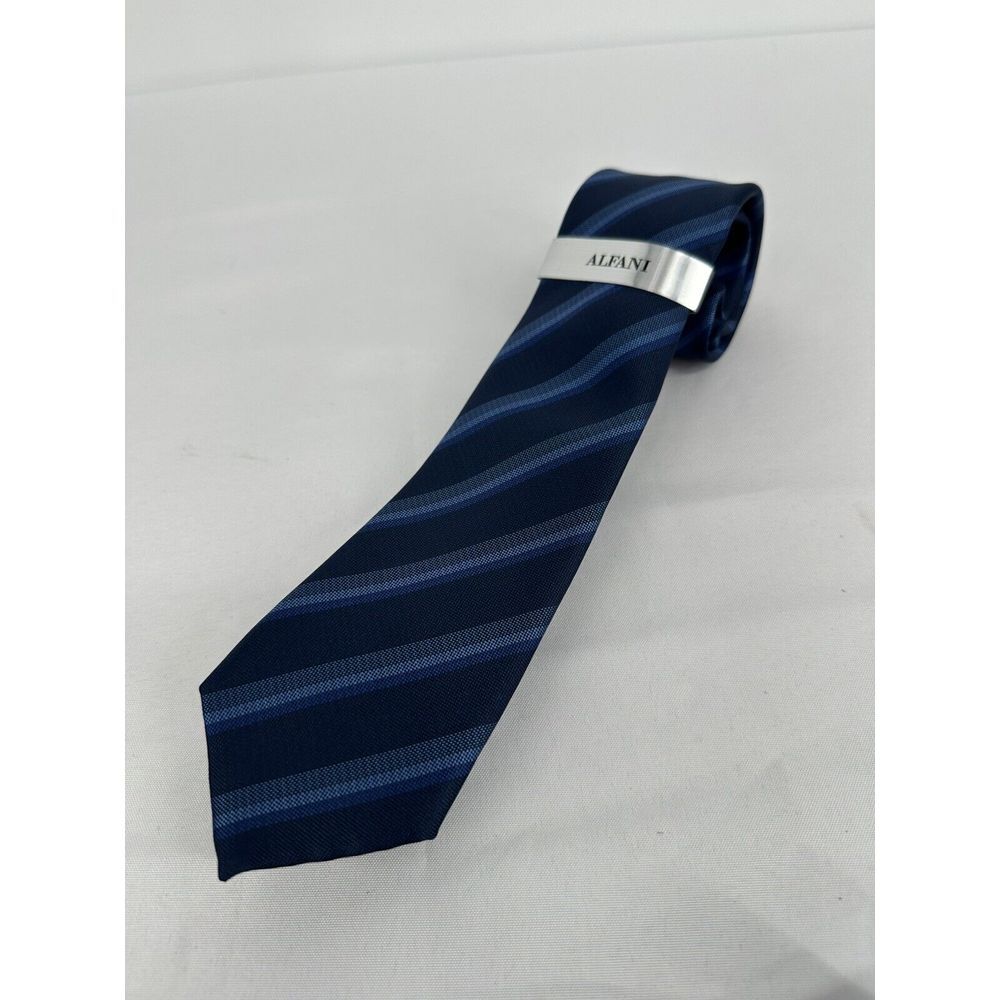 Alfani Slim Velvet‎ Neck Tie Men's OS Blue Striped New